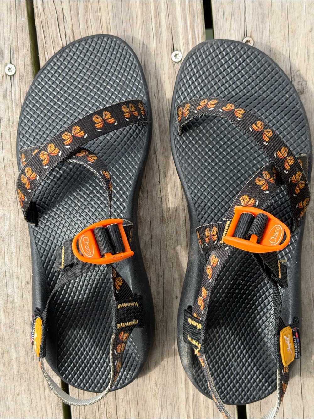 Chaco Z1 Sandals Vintage Made in USA Womens Size 11 Butterfly Orange Black